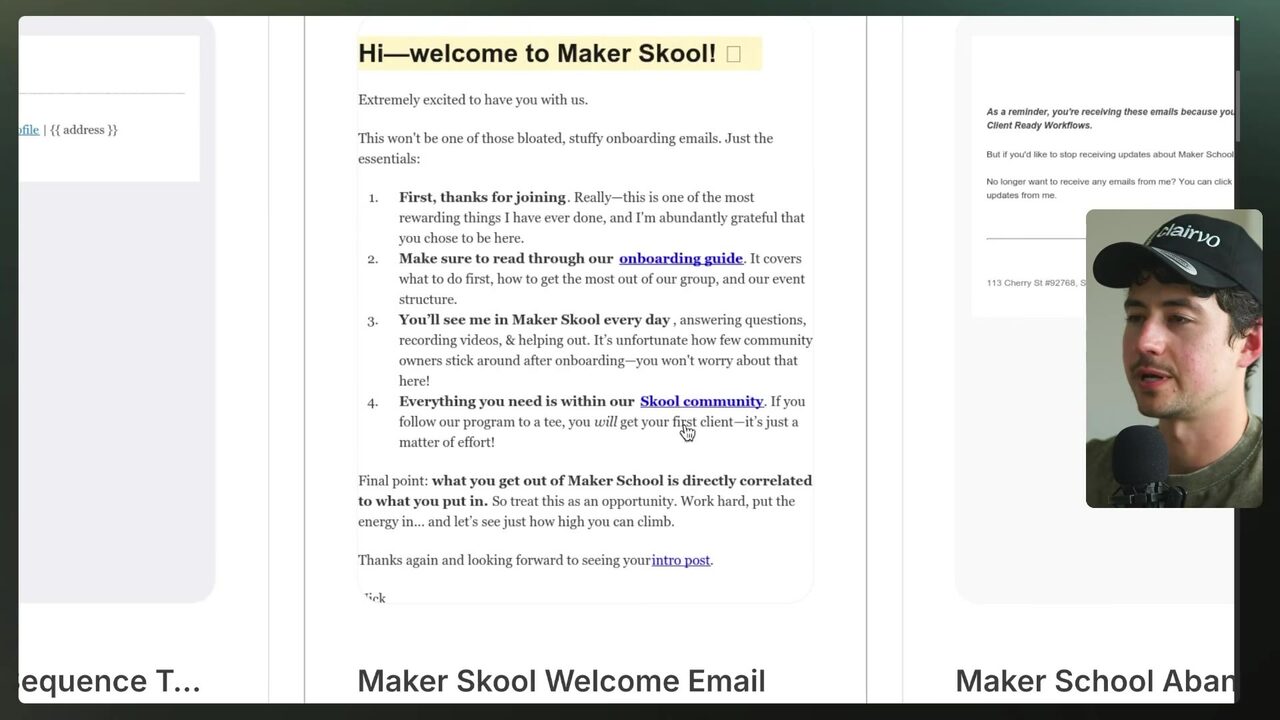 Maker School Welcome Email template displaying the greeting and concise onboarding essentials.