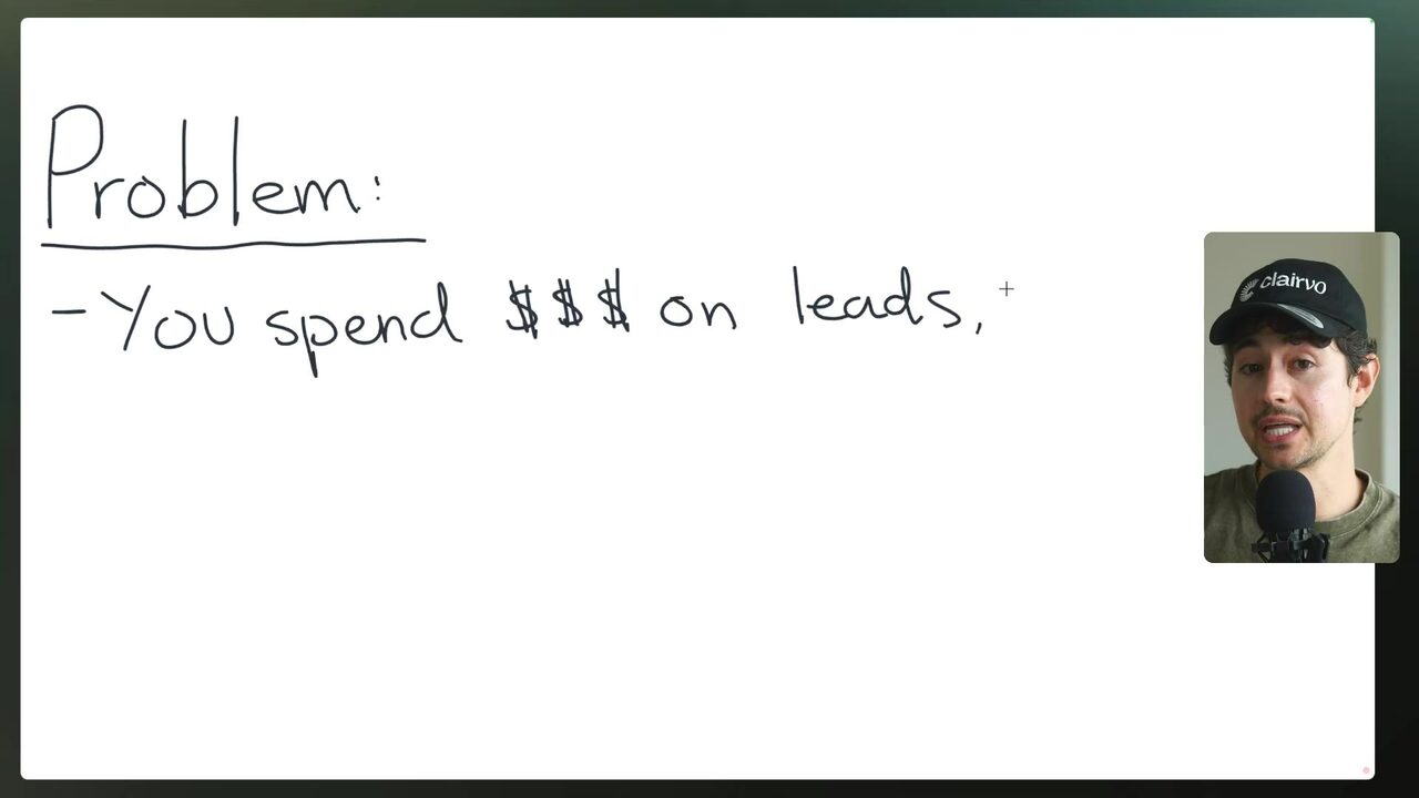 A whiteboard introduces the problem with a large Problem heading and the handwritten statement You spend $$$ on leads