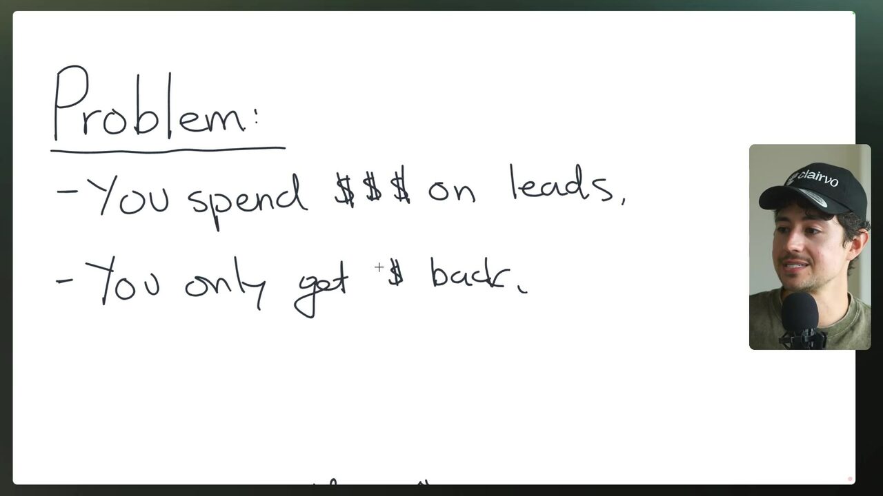 Whiteboard problem statement reading You spend $$$ on leads, You only get $ back